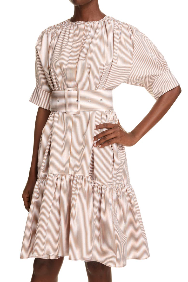 Stripe Embroidered Ruffle Poplin Dress, Alternate, color, WHITE BEIGE