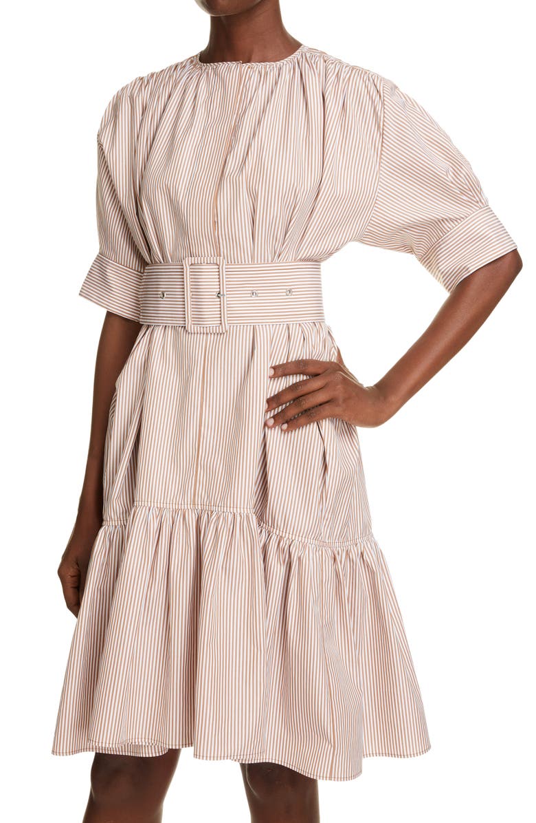 Chloé Stripe Embroidered Ruffle Poplin Dress, Alternate, color,