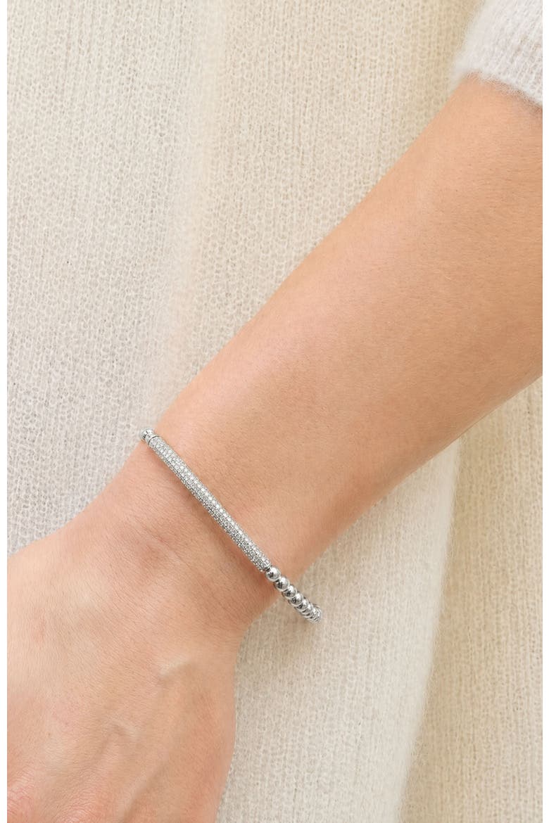 Tribute Beaded Stretch Bracelet with Pave Bar, Alternate, color, Silver