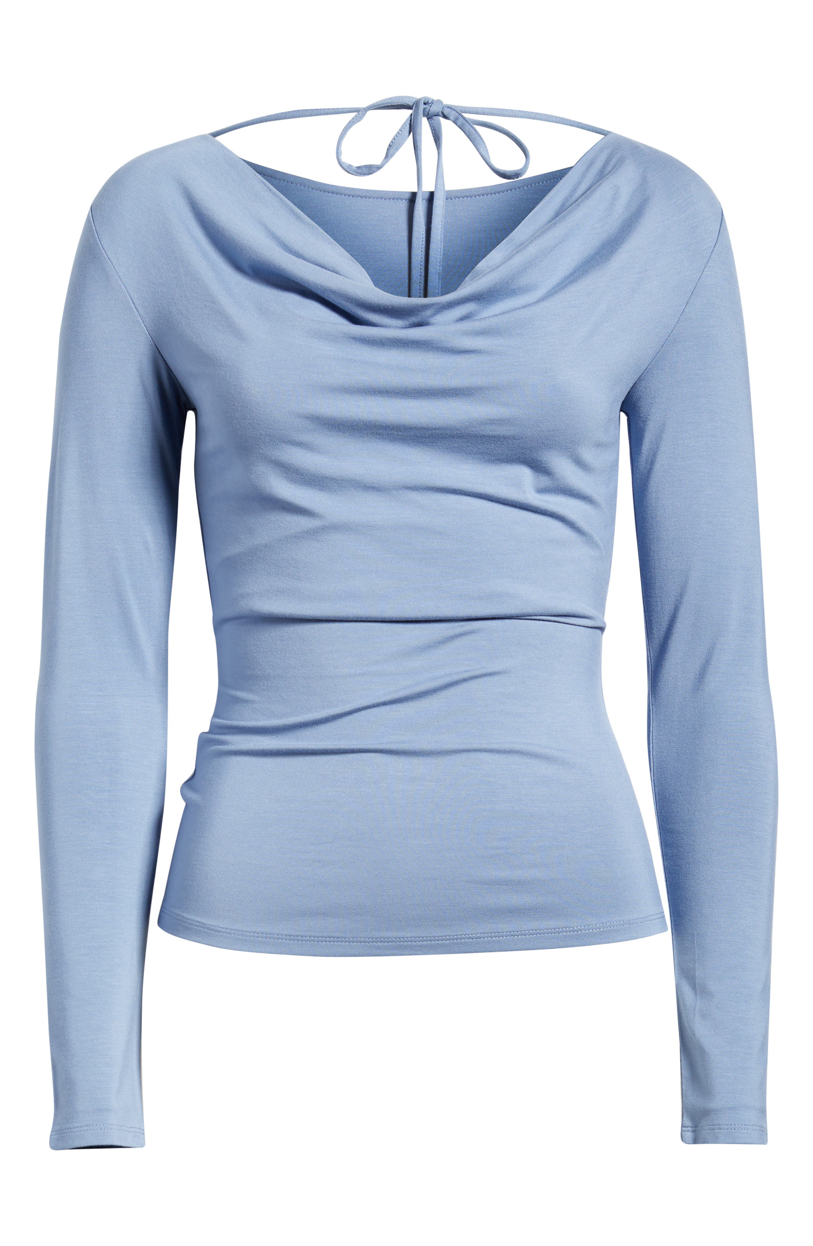 Open Edit Cowl Back Long Sleeve Shirt In Blue