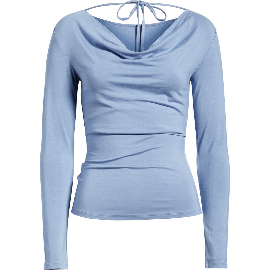 Open Edit Cowl Back Long Sleeve Shirt In Blue