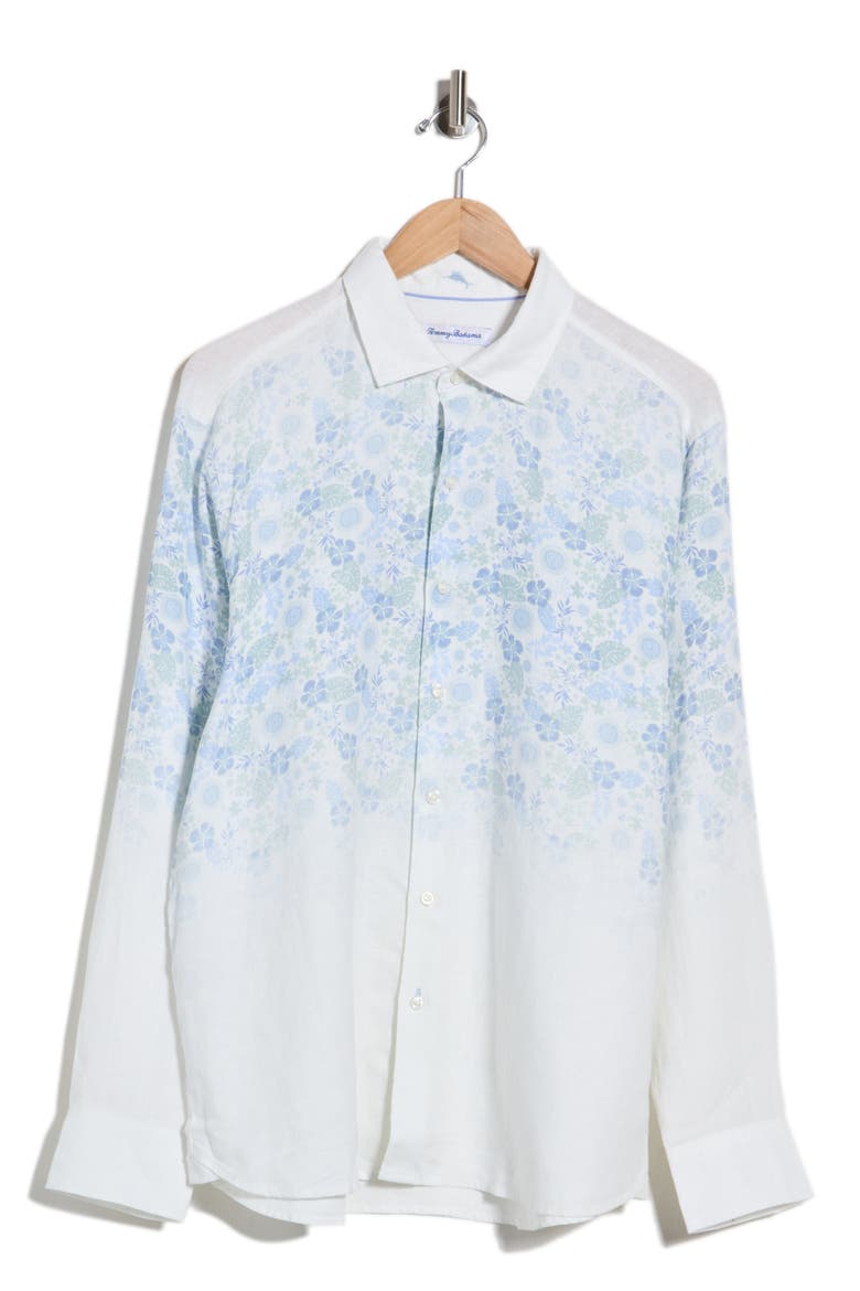 La Flores Fade Linen Button Up Shirt, Alternate, color, WHITE