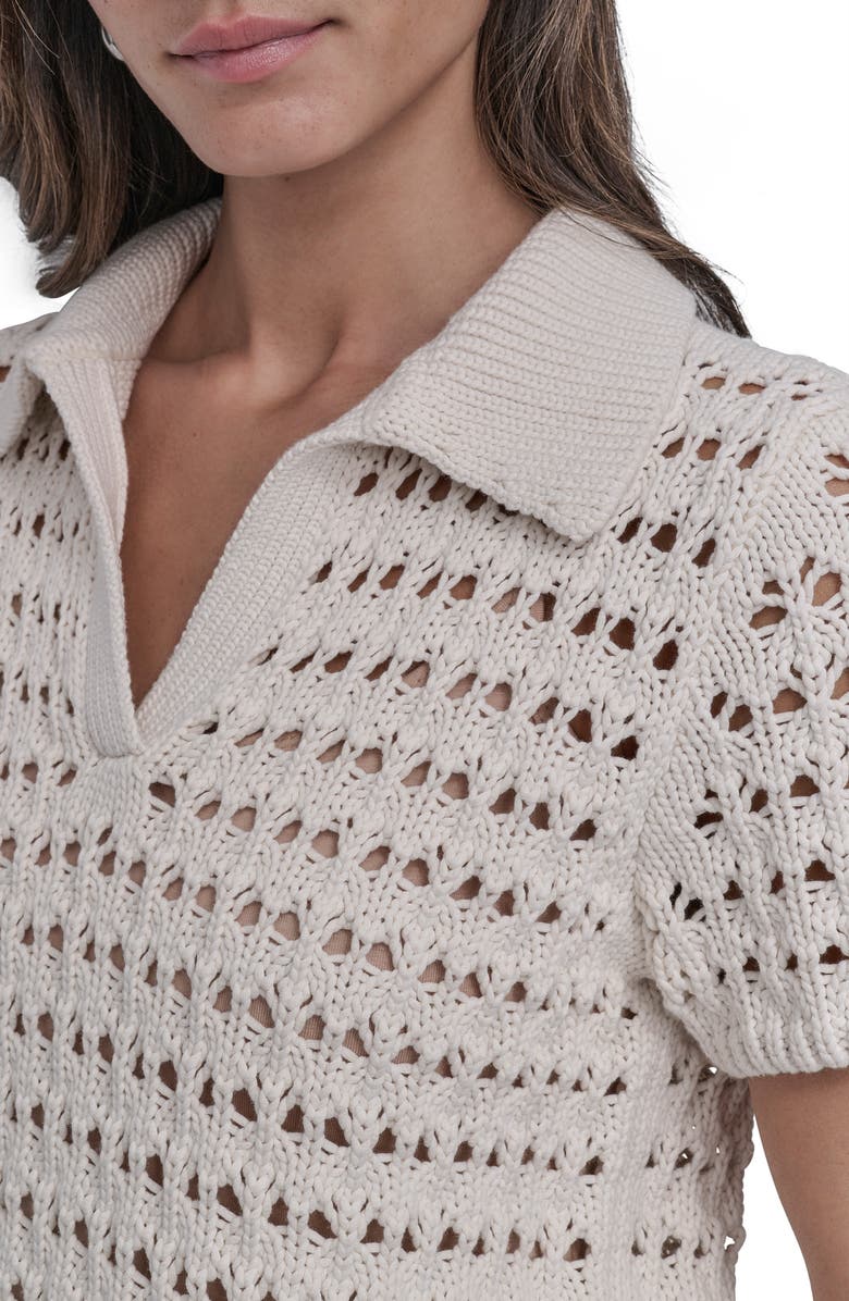 DKNY Jeans Open Stitch Pointelle Polo, Alternate, color, Eggnog