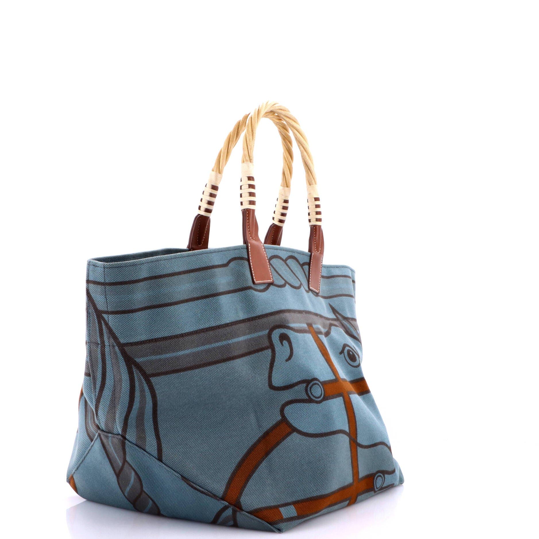 Sac Steeple Tote Printed Toile with Wood, Alternate, color, Blue