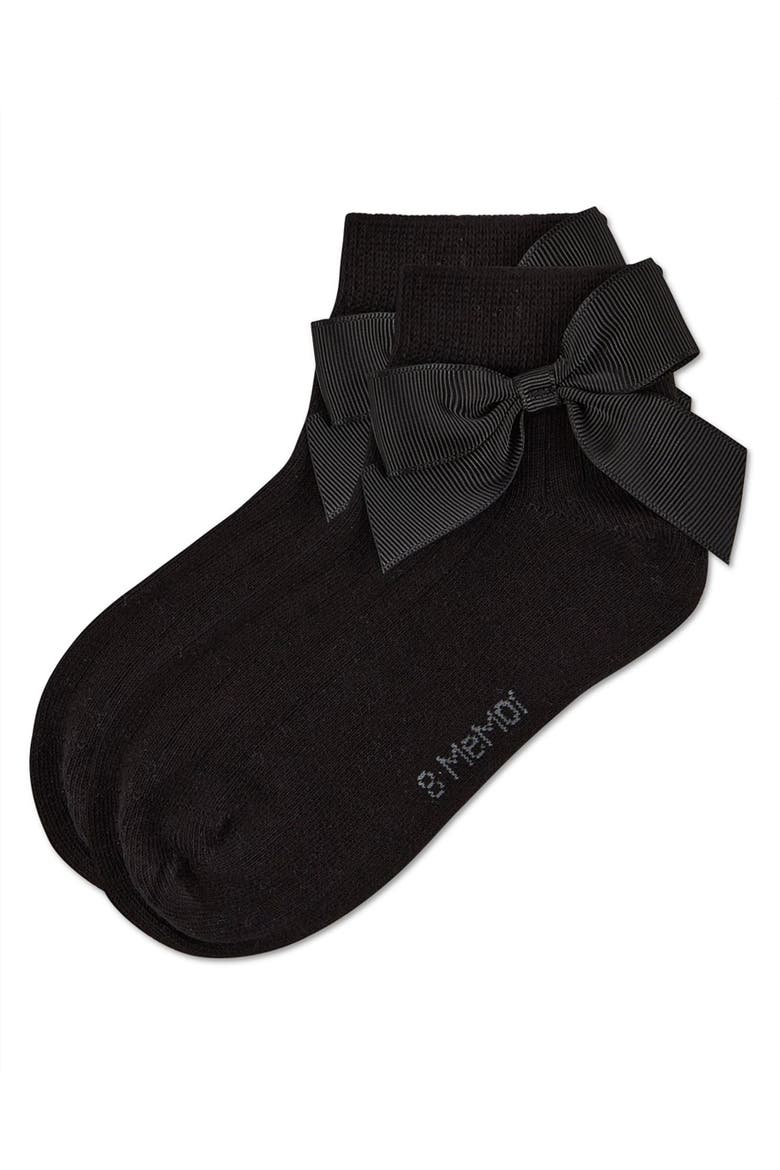Ribbed Bow Anklet Socks, Alternate, color, Black