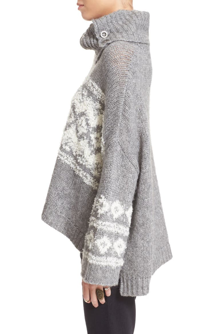 Fair Isle Split Neck Sweater, Alternate, color, CHARCOAL/ IVORY