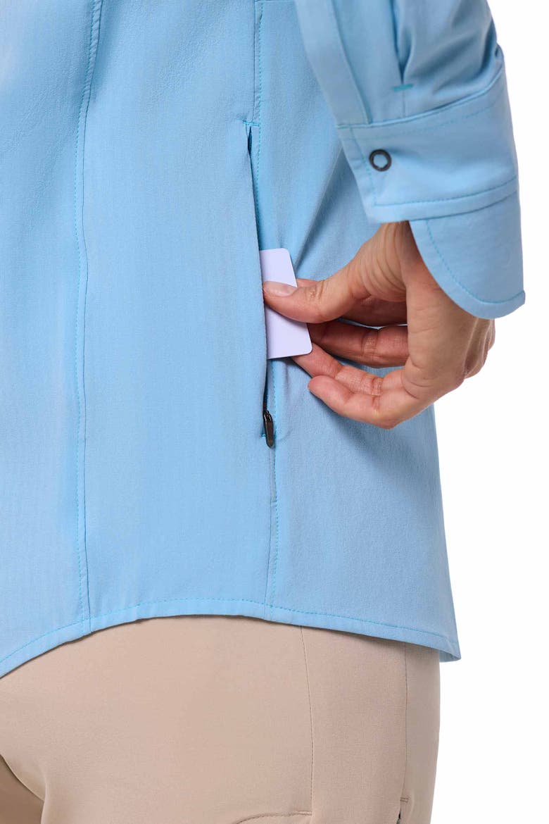 Women's Catona Funnel Neck Long Sleeve Top, UPF 50+ Sun Protection, Alternate, color, Arctic Blue Shadow Stripe