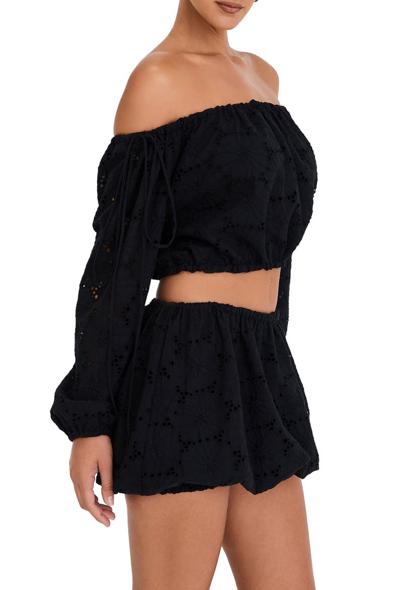 Off the Shoulder Cotton Eyelet Crop Top, Alternate, color, BLACK
