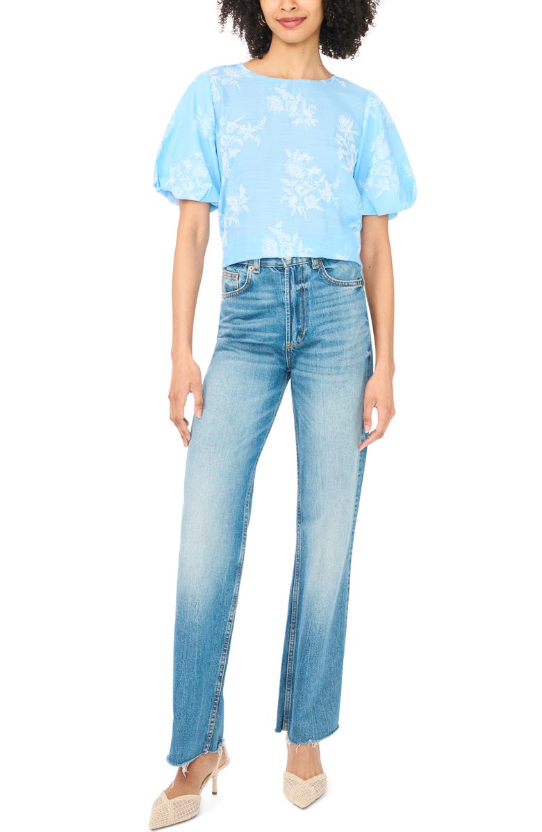 Vince Camuto Floral Puff Sleeve Top, Alternate, color, Bright Periwinkle