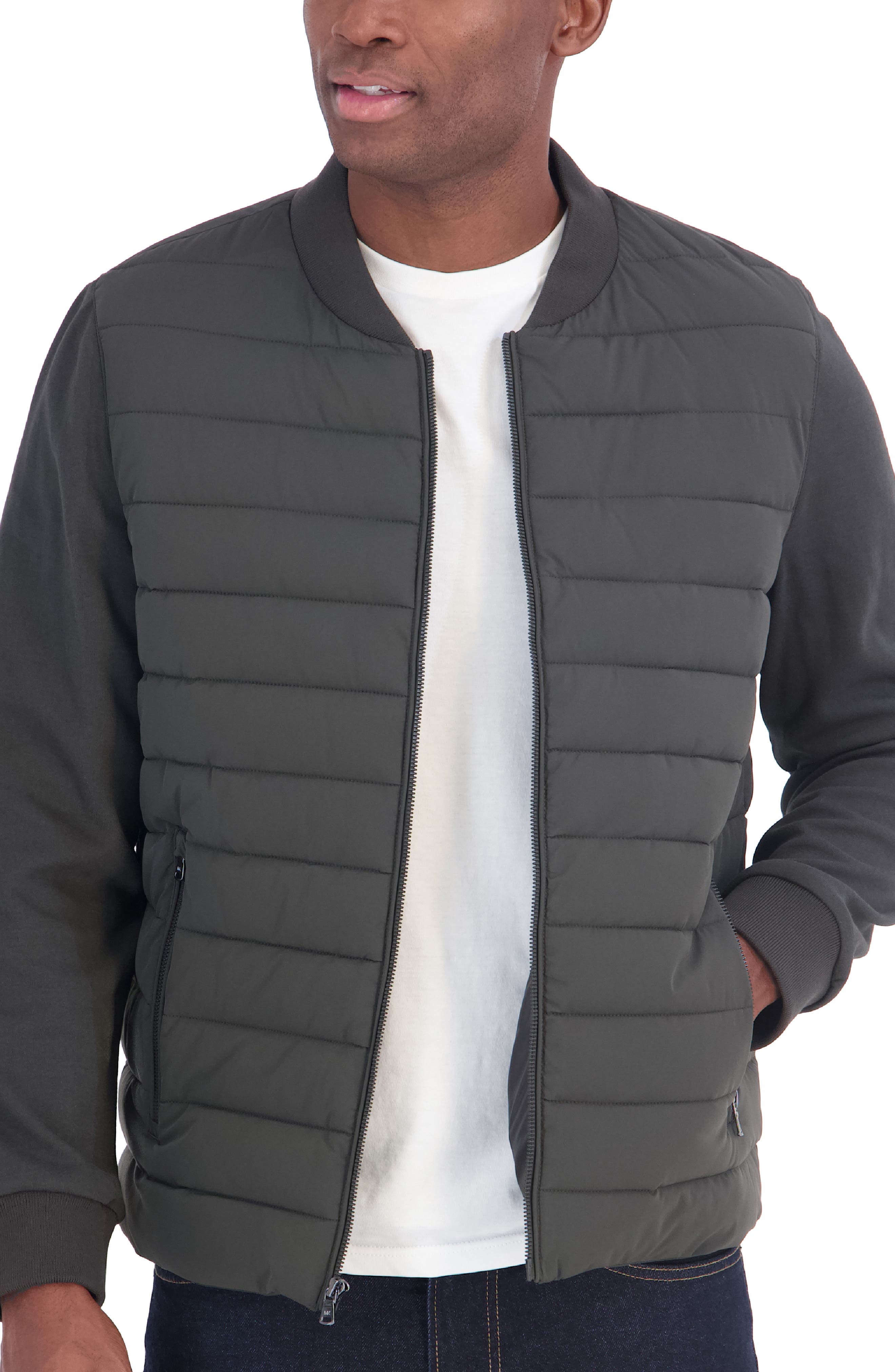 Mixed Media Water Resistant Bomber Jacket