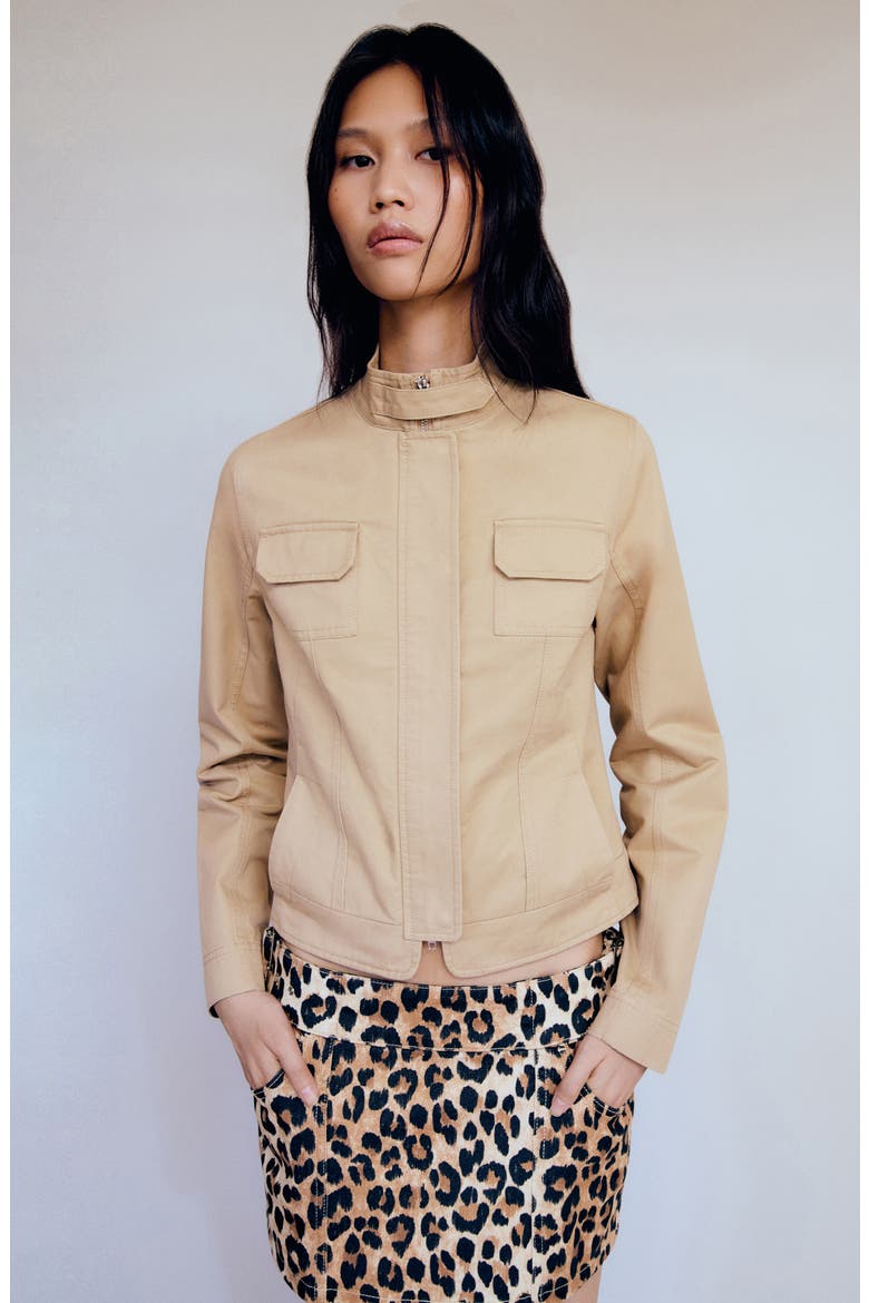 Leopard Print Denim Miniskirt, Alternate, color, BEIGE