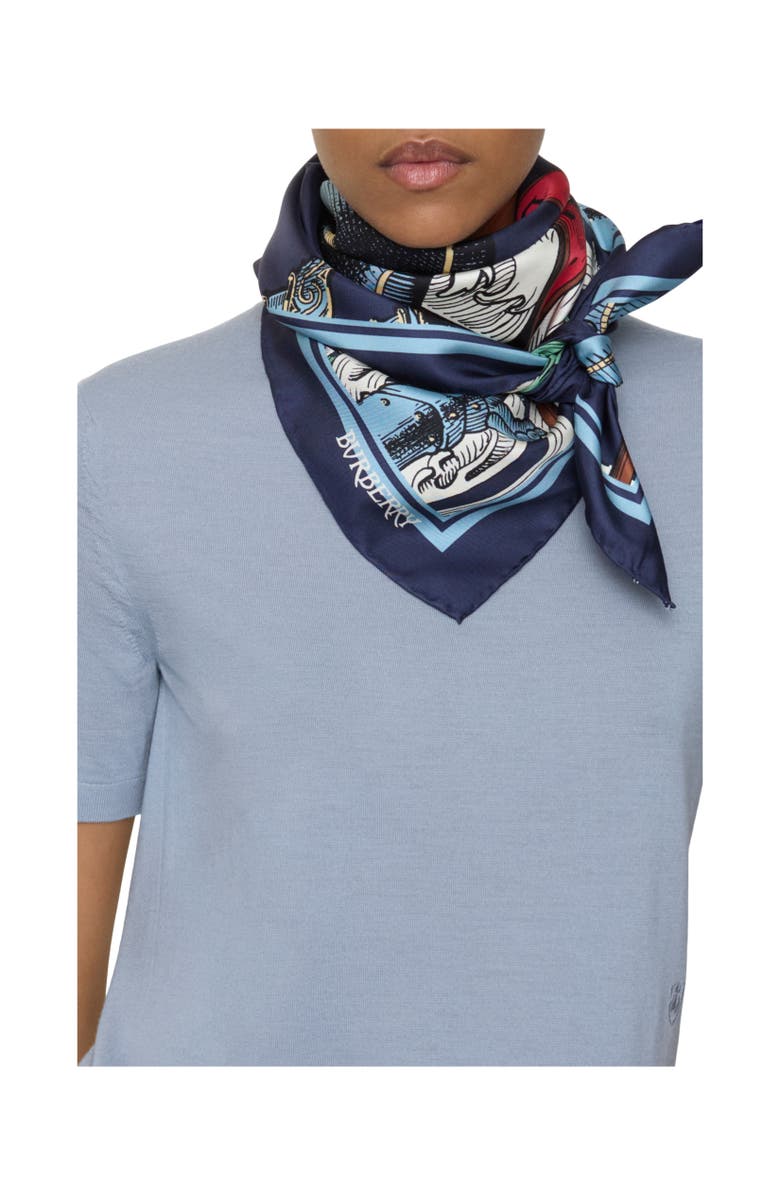 Burberry Etched Knight Silk Scarf, Alternate, color, Night Black