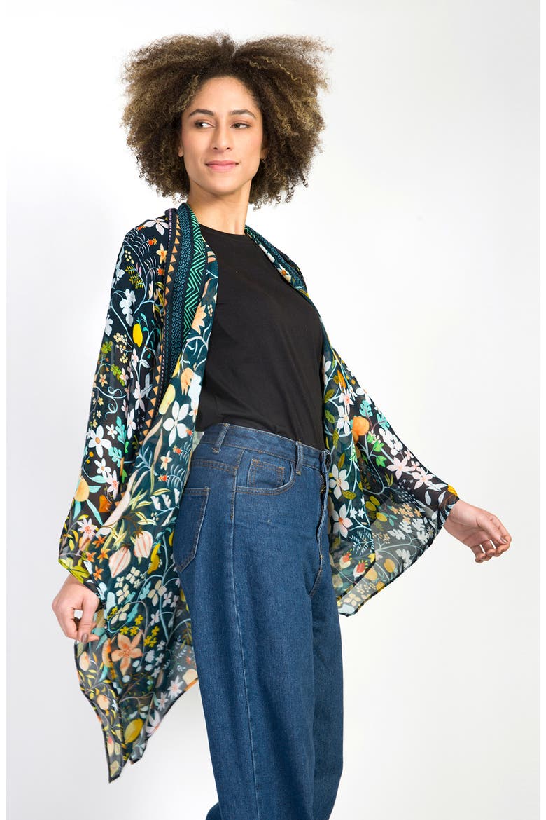 Floral Print Scarf, Alternate, color, BLACK
