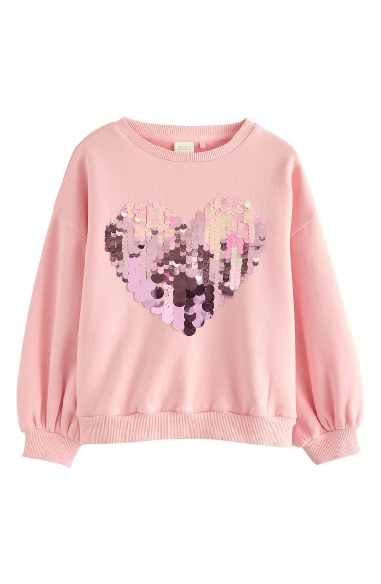 NEXT Kids' Heart Sequin Embellished Graphic Sweatshirt, Main, color, Pink