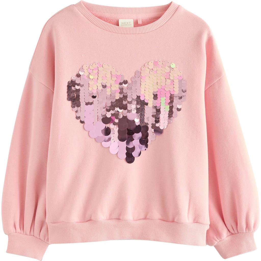 Next Kids' Heart Sequin Embellished Graphic Sweatshirt In Pink