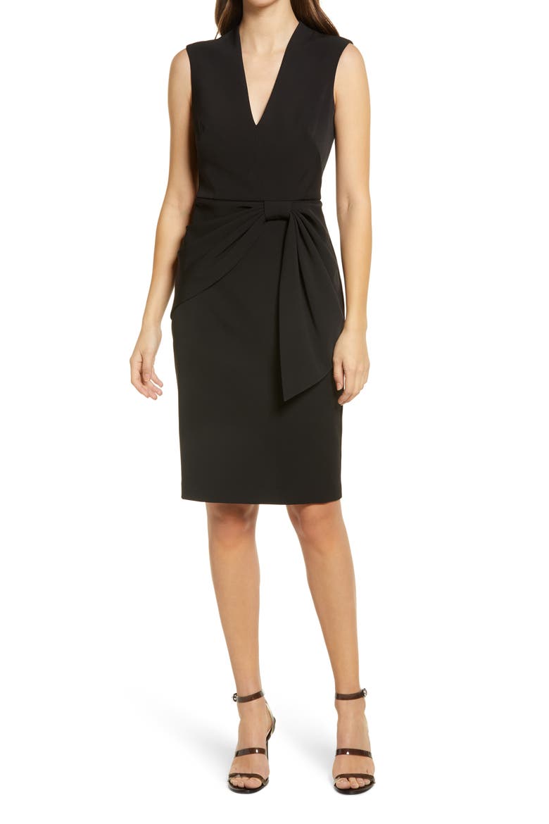 Knot Detail Sleeveless Sheath Cocktail Dress, Main, color, BLACK