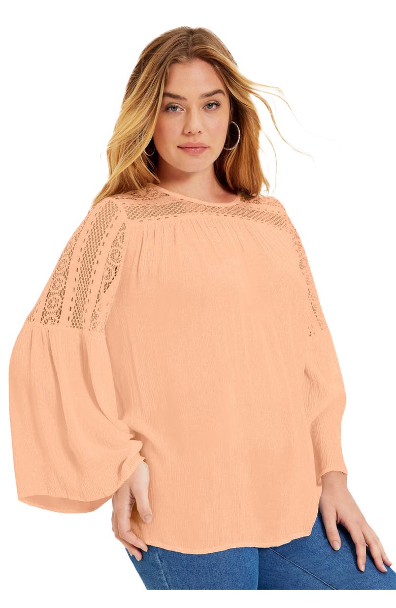 June + Vie Crochet-Trim Blouse, Main, color, Almond Cream