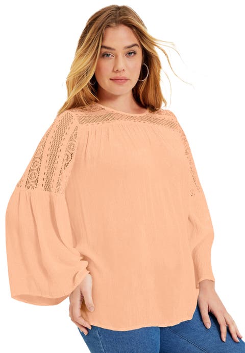 Crochet-Trim Blouse (Plus Available)