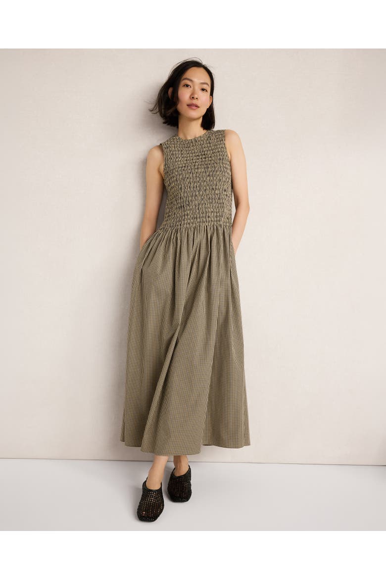 Organic Cotton Poplin Smocked Gingham Maxi Dress, Main, color, Cortado/Nightfall Gingham