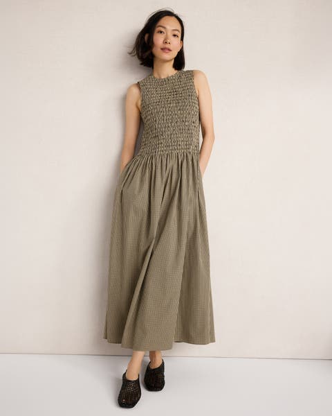 Organic Cotton Poplin Smocked Gingham Maxi Dress