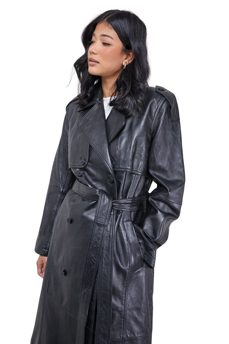 Real Leather Belted Trench Coat, Alternate, color, Black