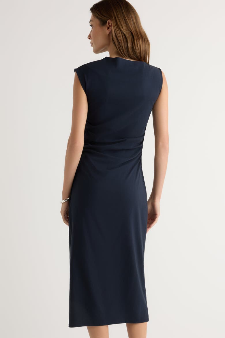 Manon Asymmetric-Neck Ruched Dress, Alternate, color, Navy