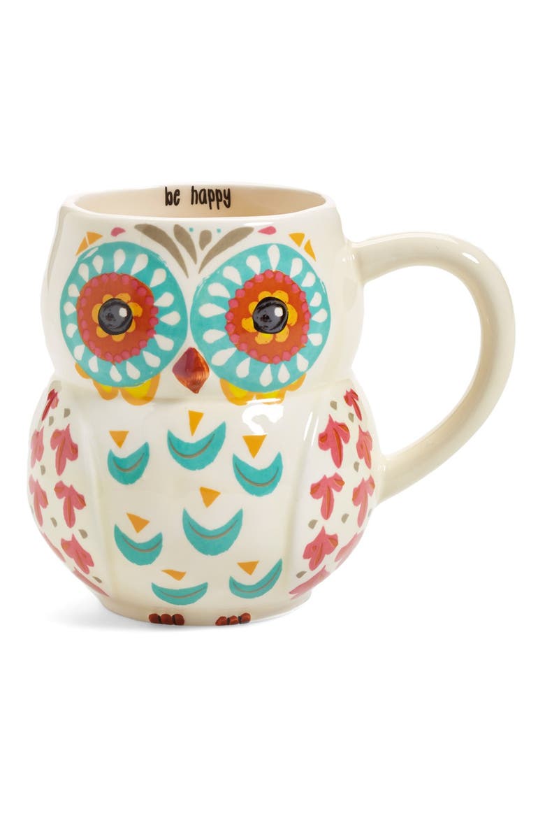 'Be Happy' 16oz. Owl Mug, Main, color, MULTI
