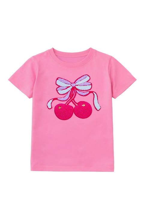 Cherry Bow Applique Short Sleeve Tee