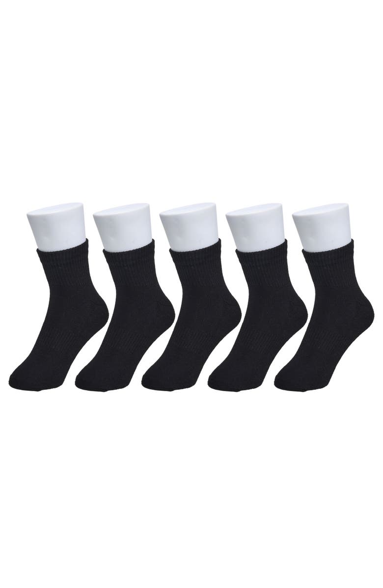 French Connection Organic Cotton Half Cushion Quarter Sock 5-Pack, Main, color, Black