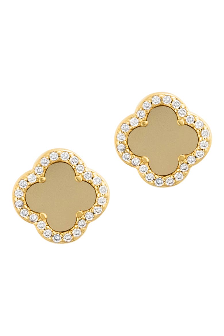Crystal Halo Clover Stud Earrings, Main, color, GOLD