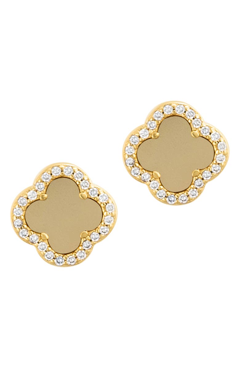 Adornia Crystal Halo Clover Stud Earrings, Main, color, Gold