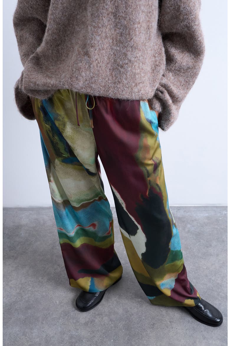 Printed Wide Leg Pants, Alternate, color, BURGUNDY MULTI
