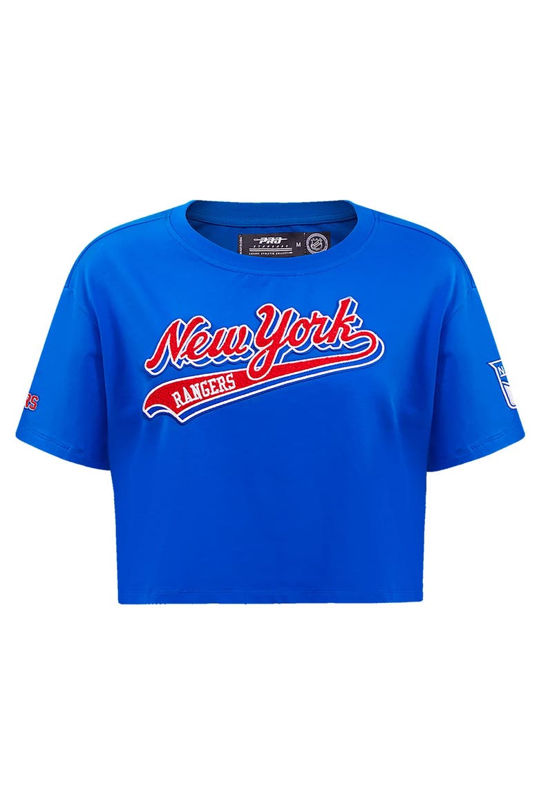 Women's Pro Standard Blue New York Rangers Boxy Script Tail Cropped T-Shirt, Alternate, color, Blue