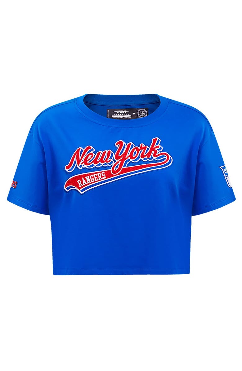 PRO STANDARD Women's Pro Standard Blue New York Rangers Boxy Script Tail Cropped T-Shirt, Alternate, color, Blue