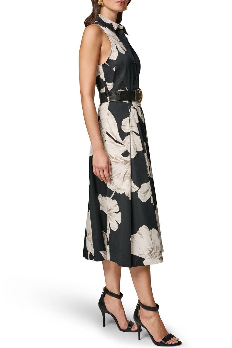 Floral Sleeveless Stretch Cotton Midi Shirtdress, Alternate, color, BLACK