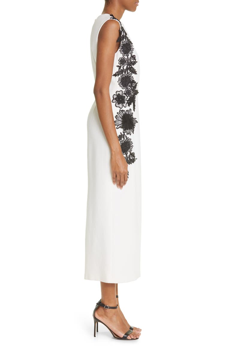 Guipure Lace Appliquéd Stretch Crepe Sheath Dress, Alternate, color, IVORY/ BLACK