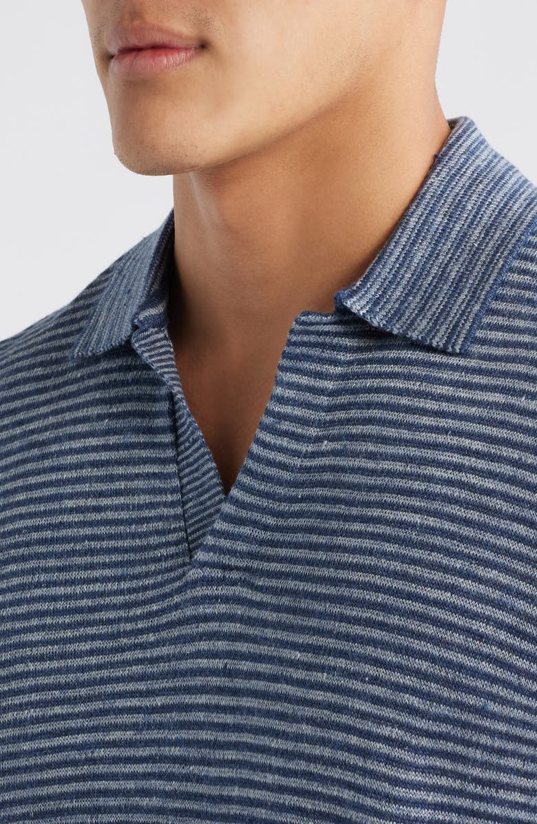 Faherty Stripe Linen Sweater Polo, Alternate, color, Cayman Navy Feeder