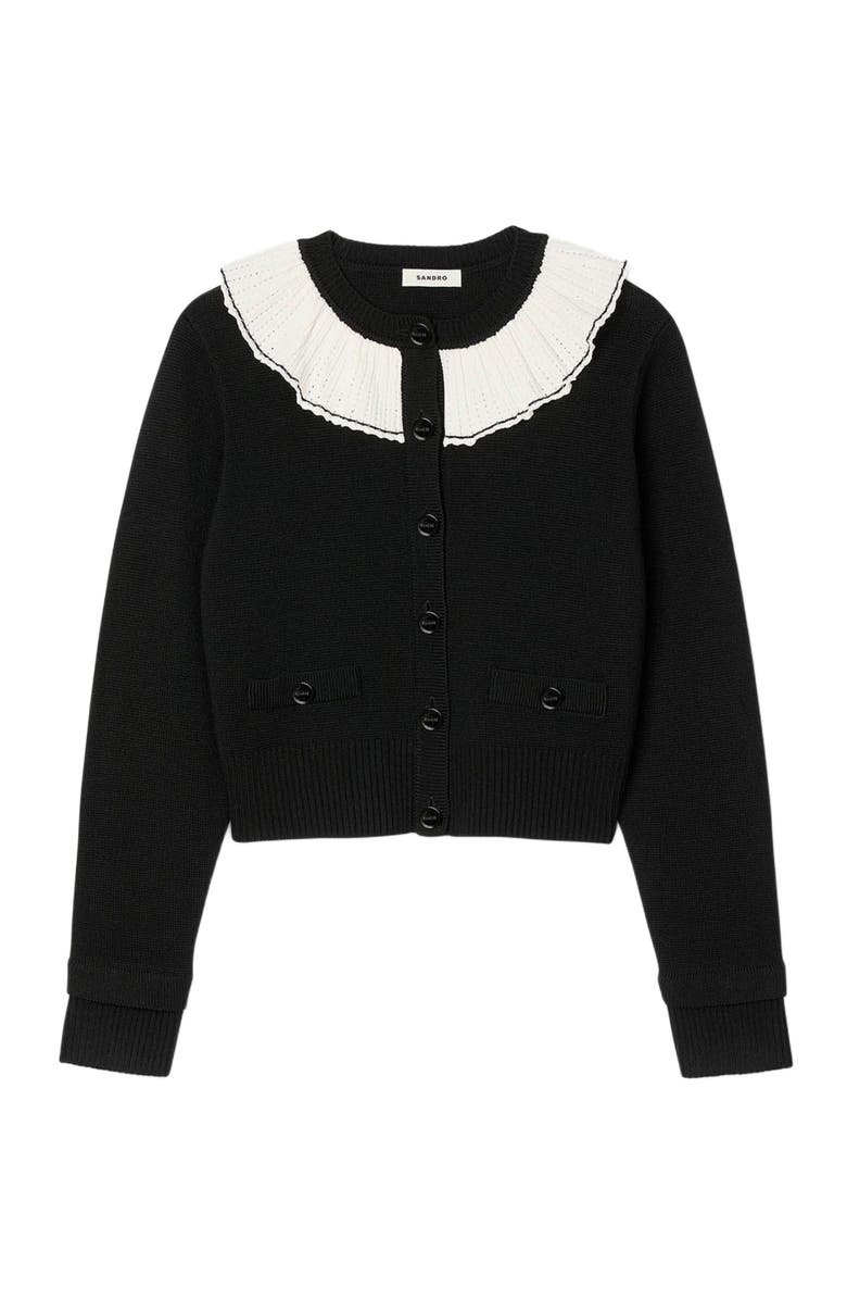 SANDRO Cardigan with contrast collar, Alternate, color, Black