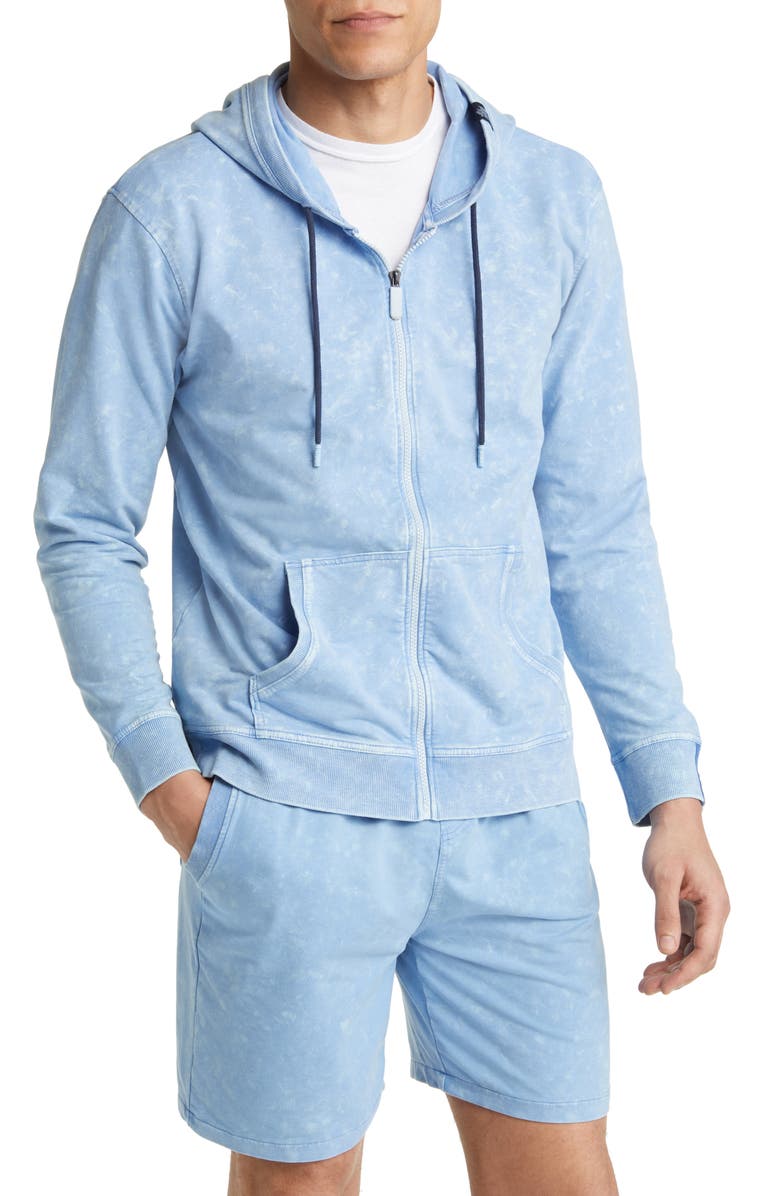 Stone Rose Acid Wash Zip Front Fleece Hoodie, Alternate, color, Light Blue