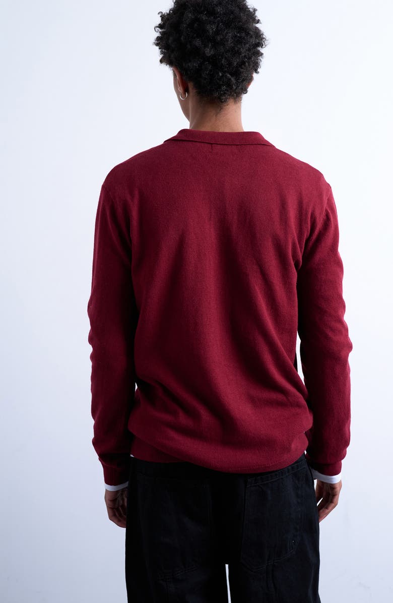 Topman Long Sleeve Cotton & Wool Polo Sweater, Alternate, color, Burgundy