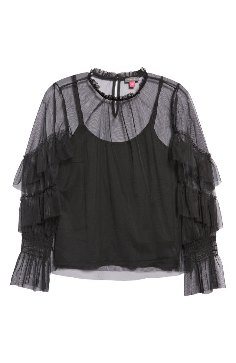 Vince Camuto Sheer Ruffle Long Sleeve Tulle Blouse, Main, color,
