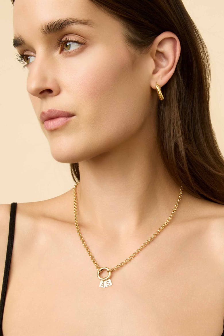 14K Yellow Gold Initial Tile Pendant Charm, Alternate, color, Letter E