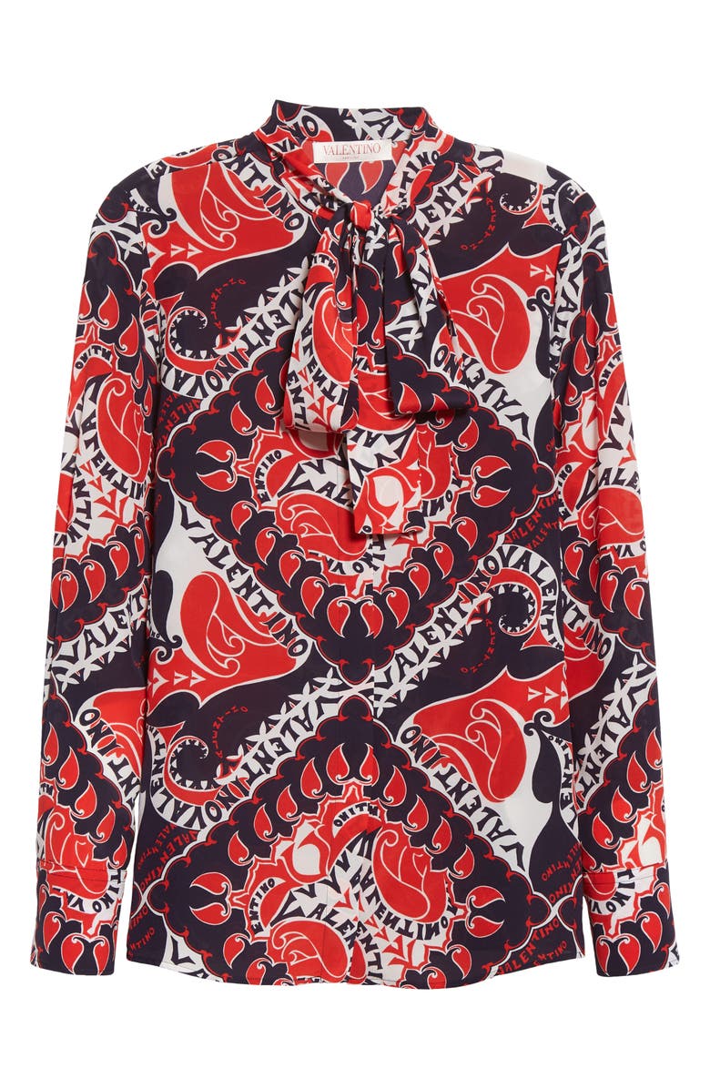Valentino Garavani Bandana Print Tie Neck Silk Blouse, Alternate, color,