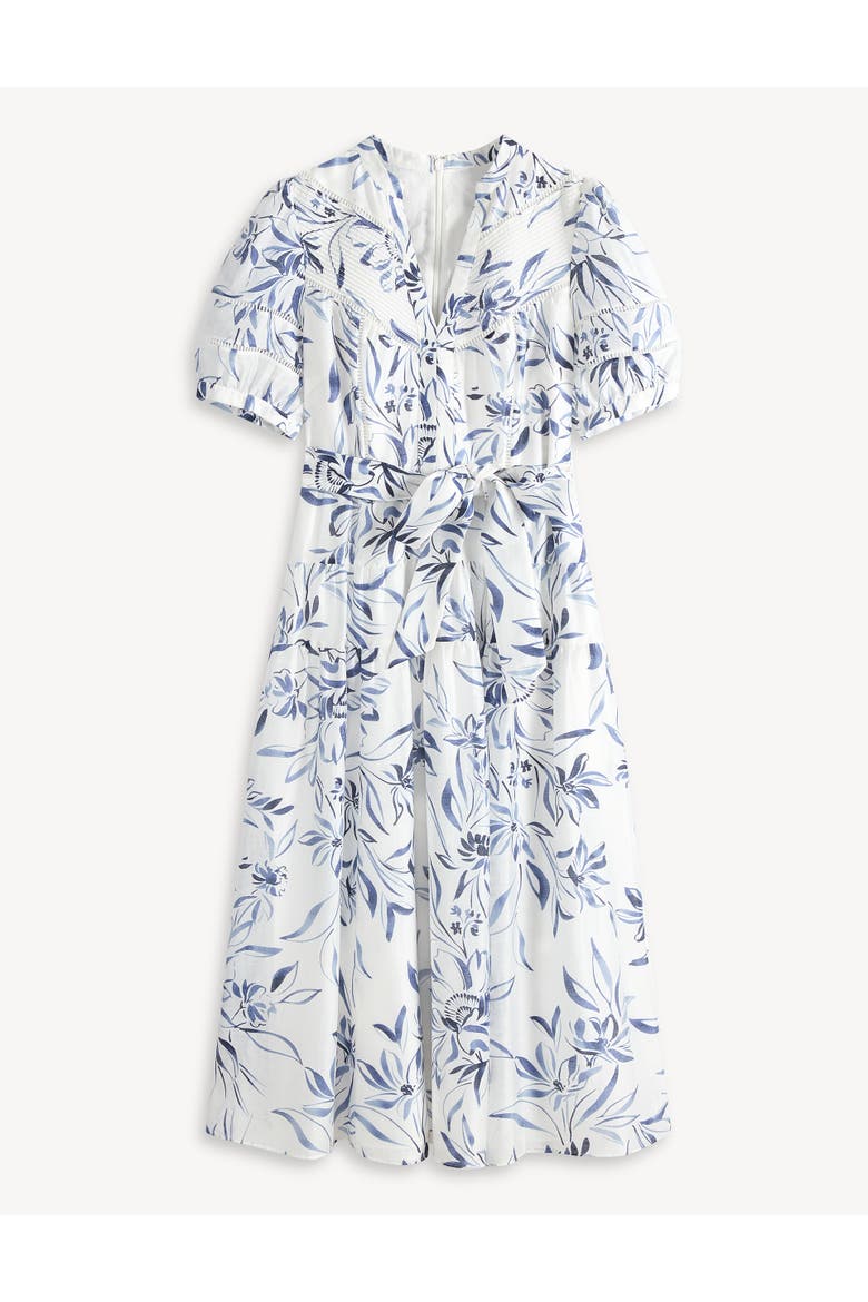 Annabella Floral Print Midi Dress, Alternate, color, Ivorymidnight
