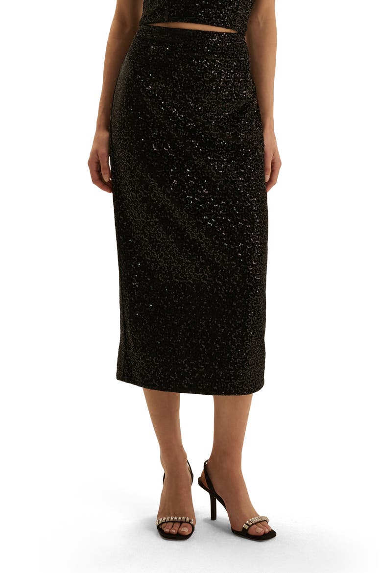 The Out of Your League Sequined Midi Skirt, Main, color, PARTY BLACK