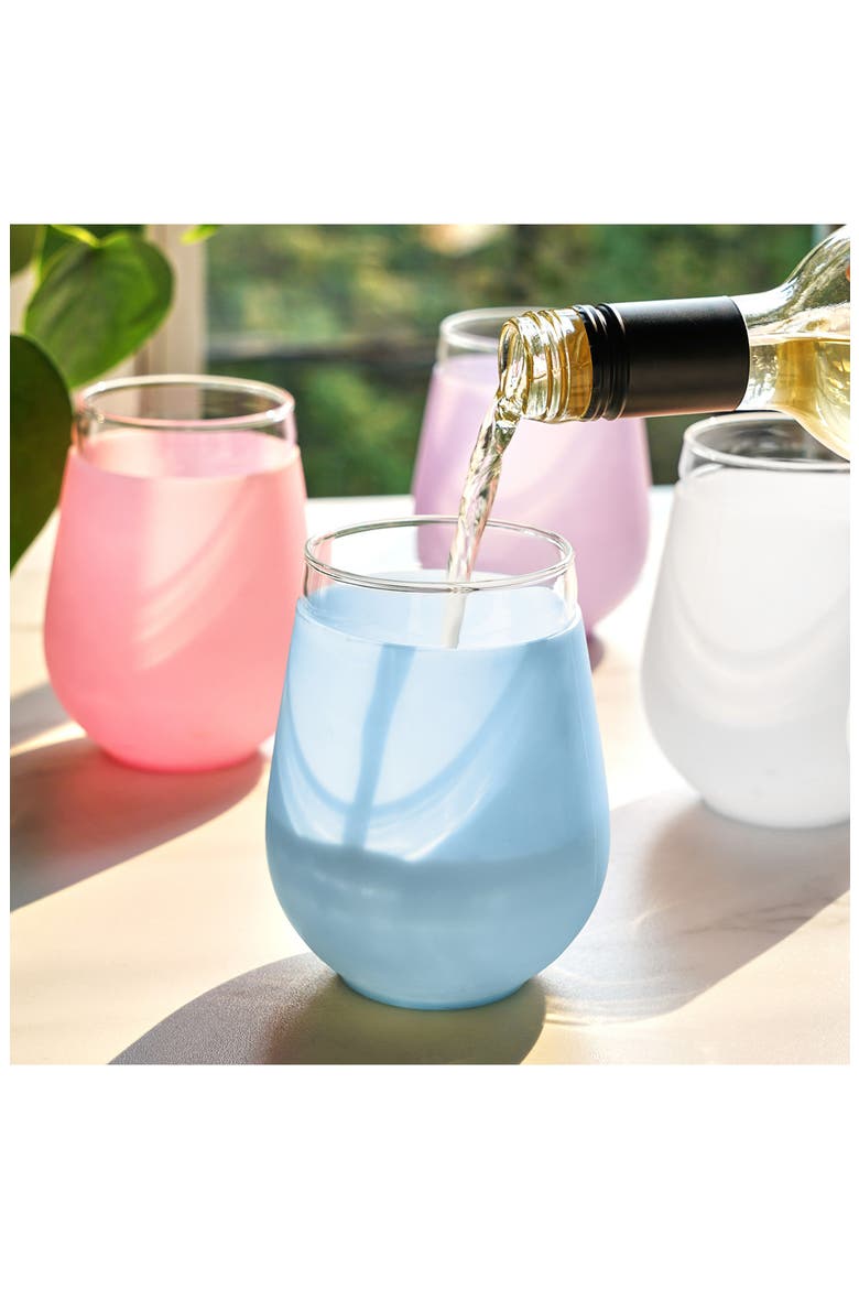 Set of 4 Silicone Wrapped Stemless Wine Glasses, Alternate, color, ASSORTED