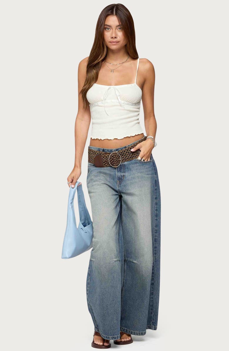 EDIKTED Misty Lacey Textured Crop Camisole, Alternate, color, Cream