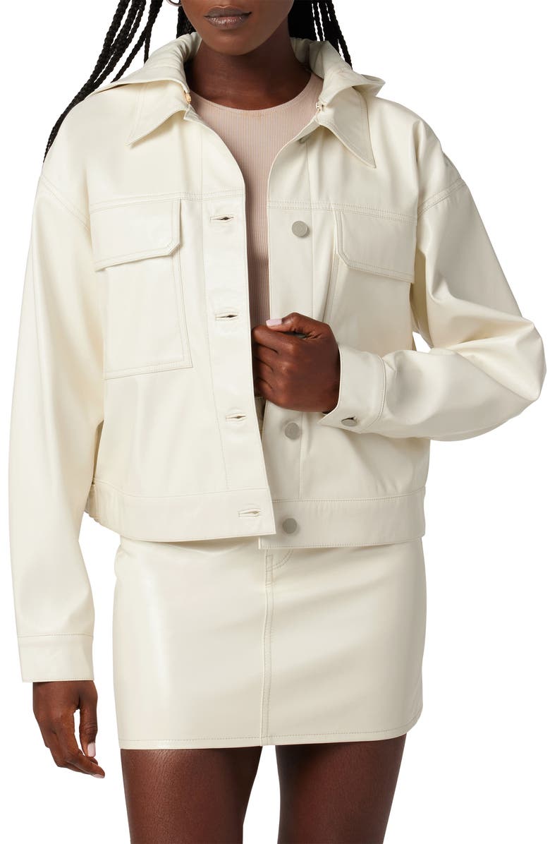 Hudson Jeans Hoodie Swing Faux Leather Trucker Jacket, Main, color, Patent Egret