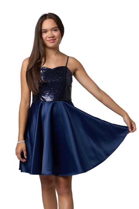Sequin and Satin Party Dress in Longer Length (Big Kid)