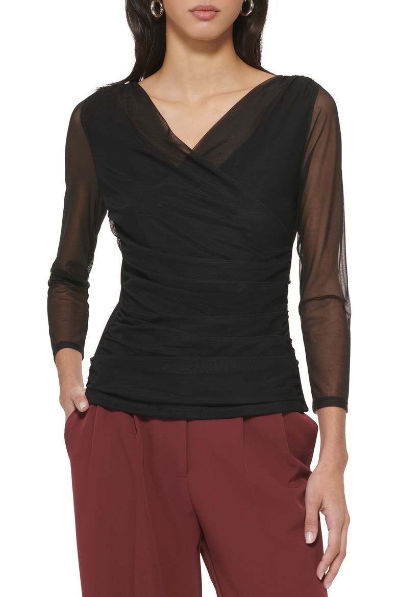 Surplice Mesh Top, Main, color, BLACK